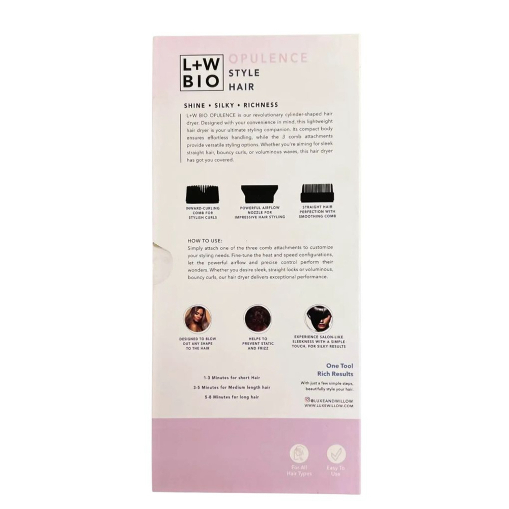 L + W BIO Opulence Lightweight Hair Dryer with 3 Comb Attachments - Picture 3 of 8